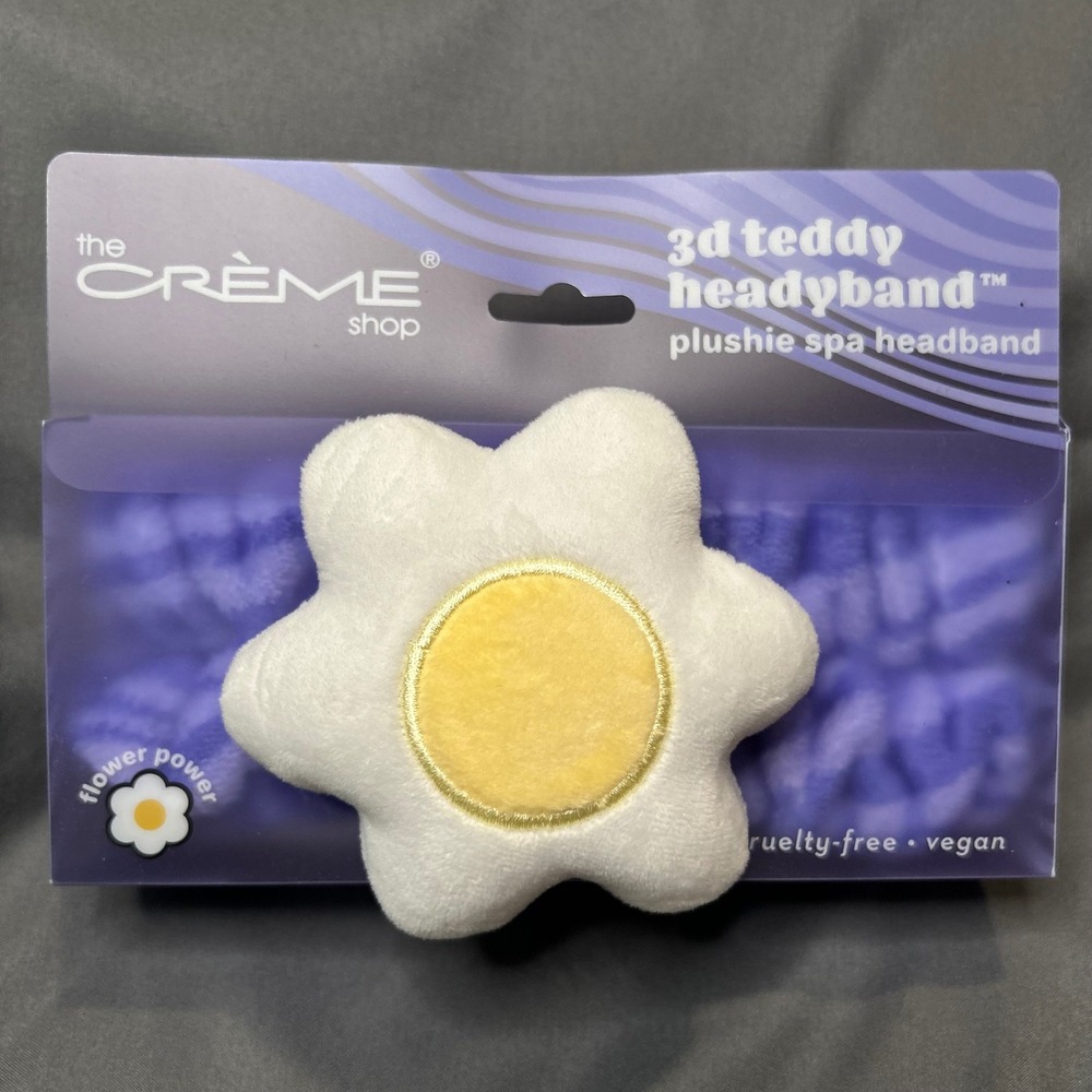The Crème Shop 3D Teddy Headyband Plushie Spa Headband Flower Power Purple White